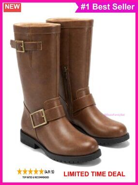 Mid Calf Combat Boots Faux Leather Low Heel Zipper Biker Boots